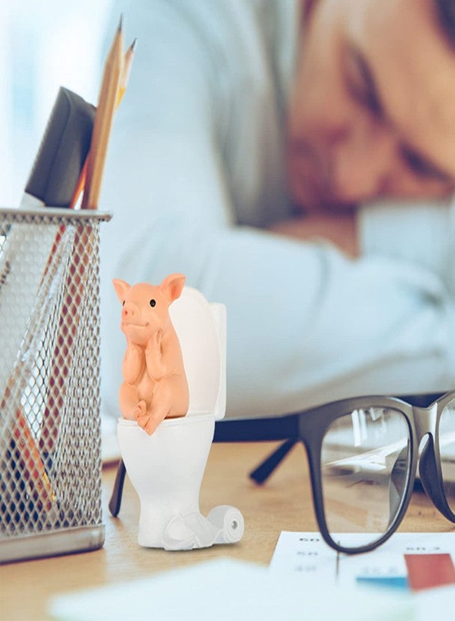 KEEPKAP Pig Statue Mini Pig Figurine, Resin Home Decor, Lucky Animal Garden Statue for Micro Landscape (Pig Squatting on The Toilet) - Image 4